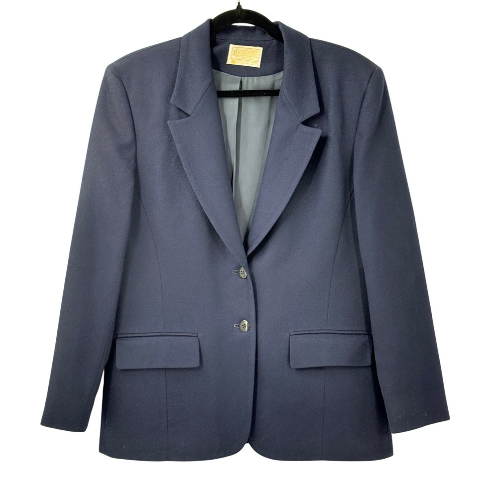 Vtg 80s Pendleton Blazer Jacket Womens sz 12 Navy Preppy Academia Virgin Wool